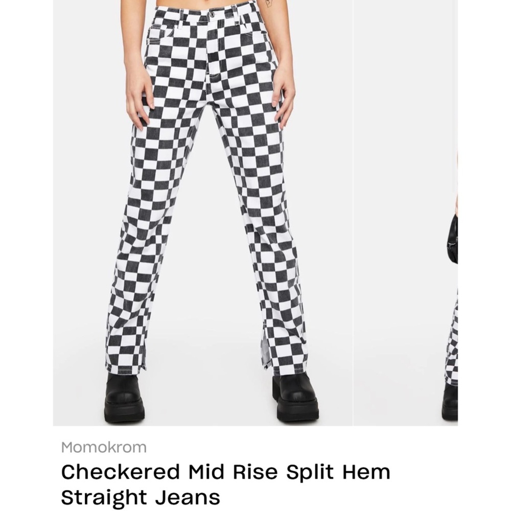 Dolls Kill Black and White Checkered Jeans Checkerboard Artistic Mod Funky Club